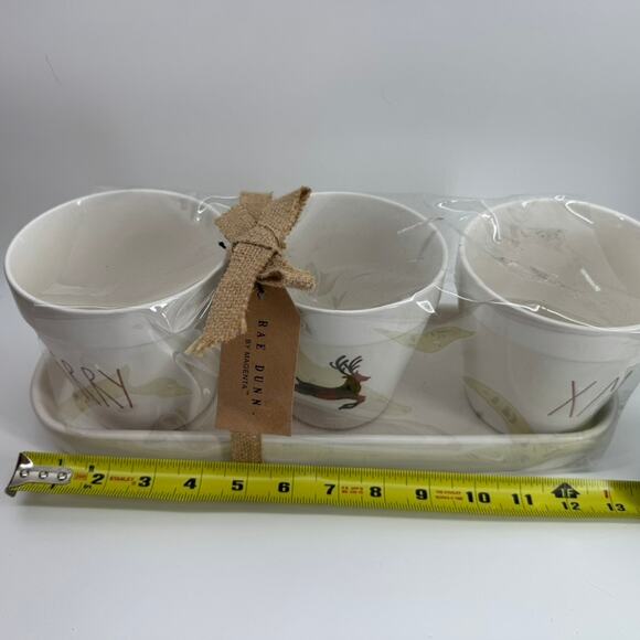 Rae Dunn Merry Xmas Reindeer Ceramic Planter Pot Set with Tray Christmas Decor - Picture 8 of 9